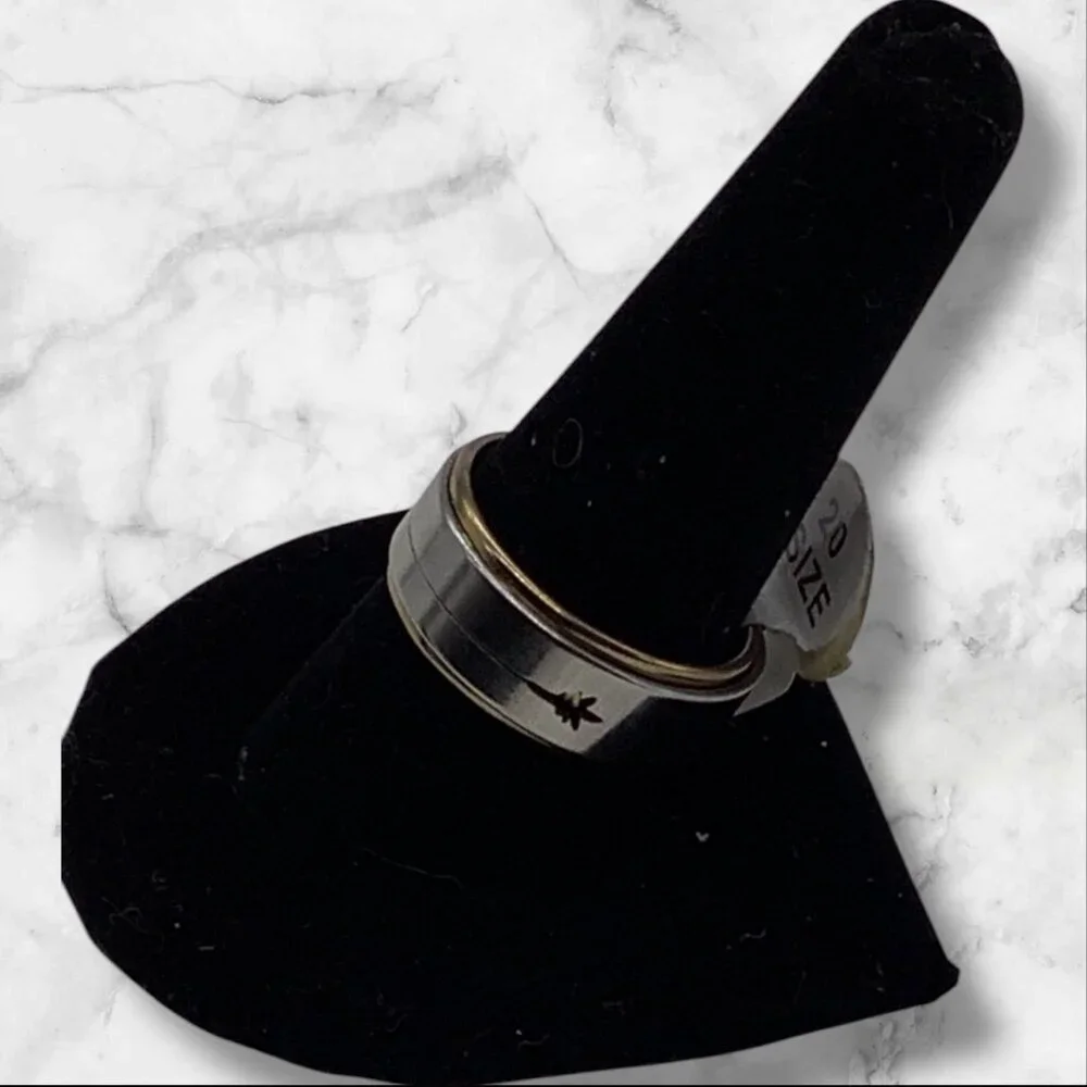 Black Star‎ Design Stainless Steel Unisex Ring Sliver Tone Size 10